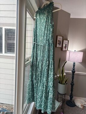 Calvin Klein Mint and Dark Teal Ruffled Blouse